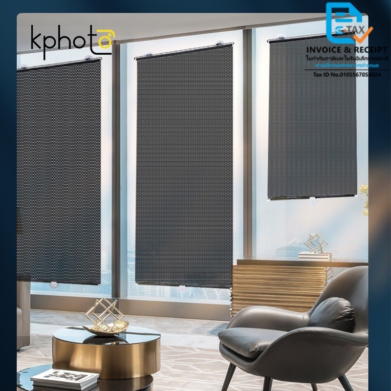 ม่านทึบแสง 100% ม่านม้วนกันแสง Roller Shades ม่านม้วนกันความร้อน ม่านบังแดดแบบสไลด์ยืดหด ไม่ต้องเจาะผนัง