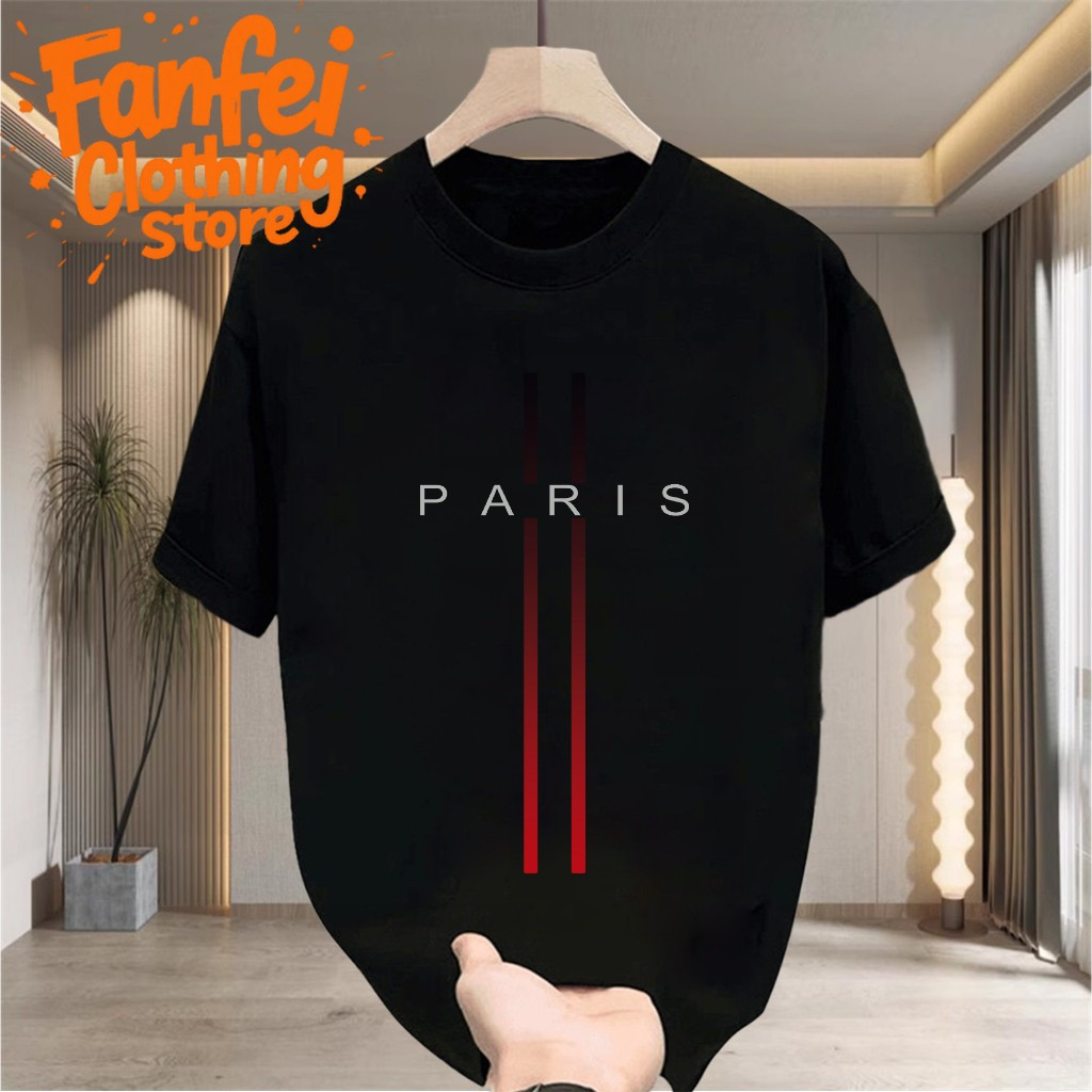 (จัดส่งตลอด 24 ชั่วโมง)Fanfei เสื้อยืดแขนสั้นพิมพ์ลายแฟชั่น "PARIS" เทรนด์เมืองที่ต้องมี oversize