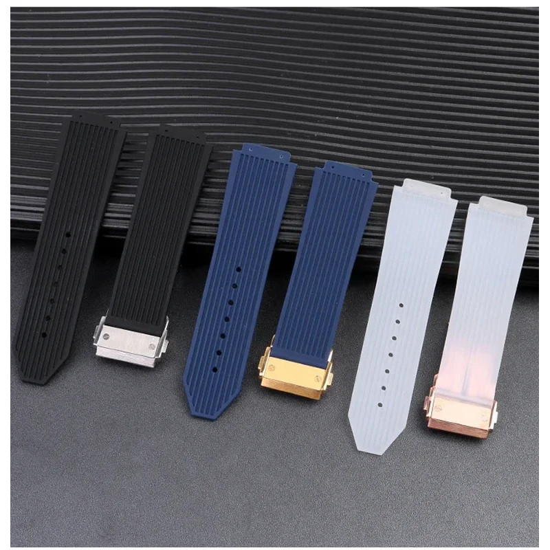 26*19 มม.สายนาฬิกาซิลิโคนสําหรับ Hublot BIG BANG สีดําผู้ชายสายคล้องผีเสื้อหัวเข็มขัดเครื่องมือนาฬิก