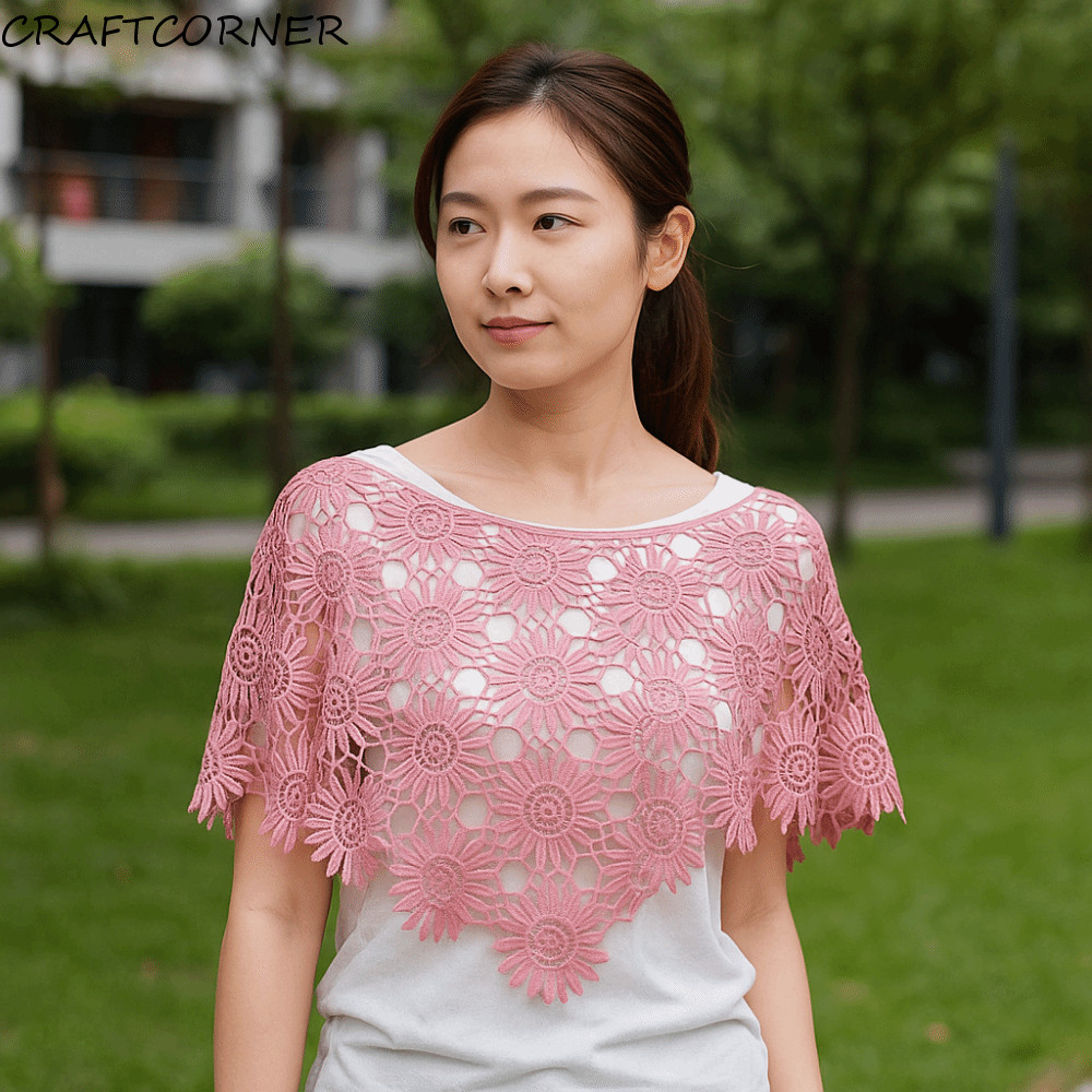 Craftcorner ปลอกคอลายCrochet พร้อม Shawl Poncho Boho Chic ชุดเสื้อกั๊กลูกไม้ที่ถอดได้