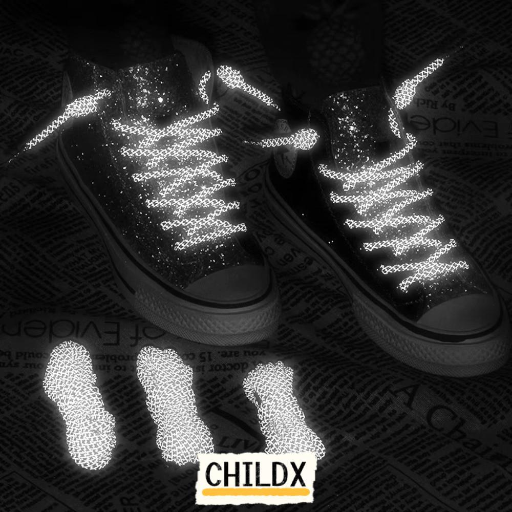 สายเชือกรองเท้า CHILDX ขนาด 100 ซม. และ 140 ซม., สีสันสวยงามสำหรับรองเท้าผ้าใบ, ทำจากโพลีเอสเตอร์คุณภาพสูงสะท้อนแสง
