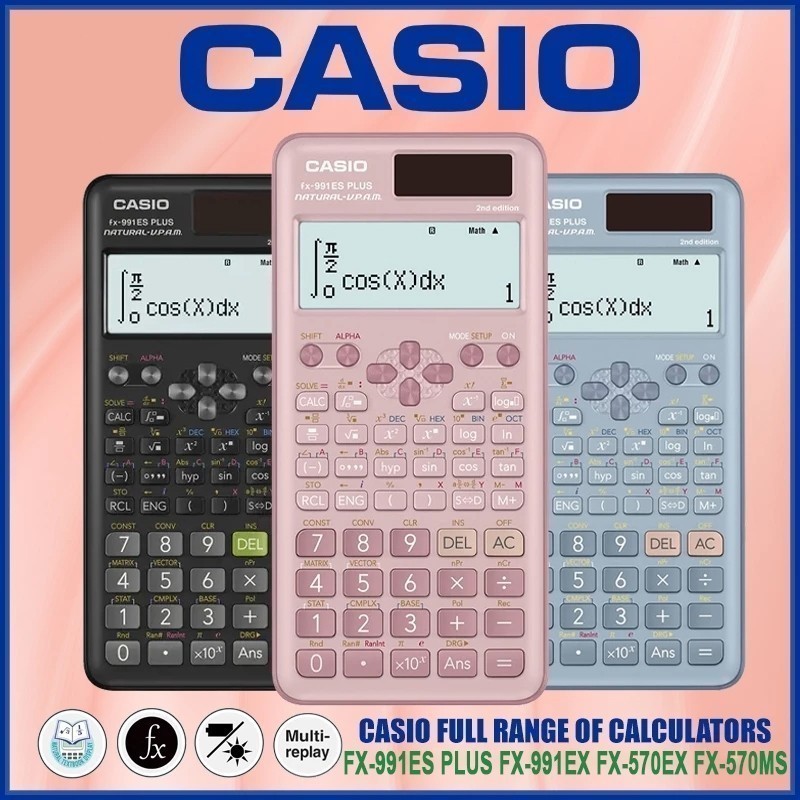 Casio เครื่องคิดเลขวิทยาศาสตร์ FX-991ES Plus FX-991EX FX-570MS FX-570EX สีดํา/น้ําเงิน/ชมพู Kalkulat