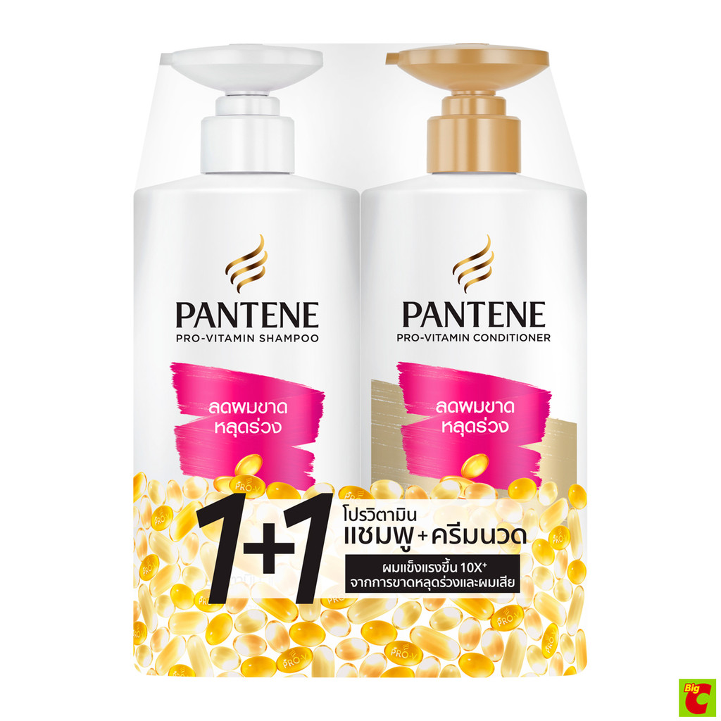 แพนทีน แชมพูและครีมนวดผม สูตรแฮร์ฟอล คอนโทรล 380 มล. แพ็ค 1+1