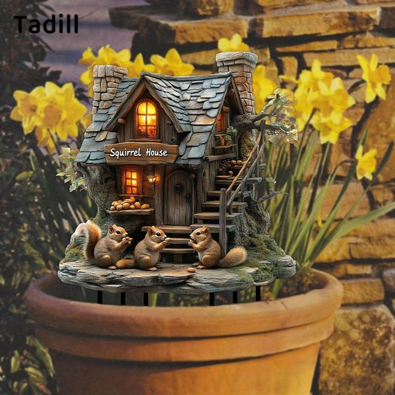 [negjsg] Garden Stake Squirrel House 2D Stake ตกแต่งสําหรับงานปาร์ตี้เส้นทางกลางแจ้ง