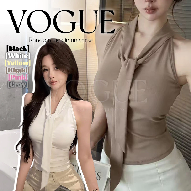 Vogue🌟พร้อมส่ง🌟 เสื้อคล้องคอ แต่งเน็กไท เข้ารูป มีฟองน้ำ ใส่สบาย (FY33057)