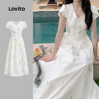 Lovito  เดรสลําลองสําหรับฤดูใบไม้ผลิ/ฤดูร้อน เดรสสีขาวสําหรั…