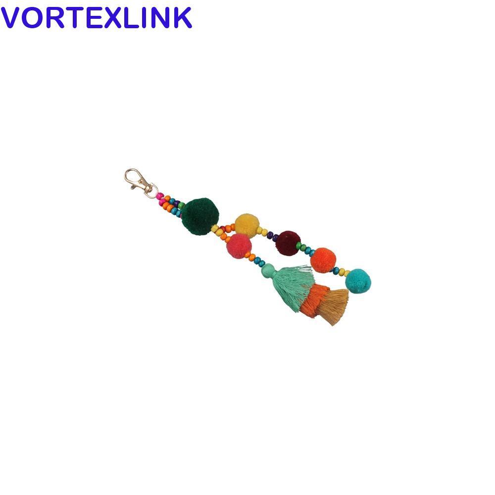 VORTEXLINK Boho สไตล์ลูกผมพู่พวงกุญแจ, Boho สไตล์ที่มีสีสัน Boho สไตล์พวงกุญแจ, Boho เครื่องประดับพู