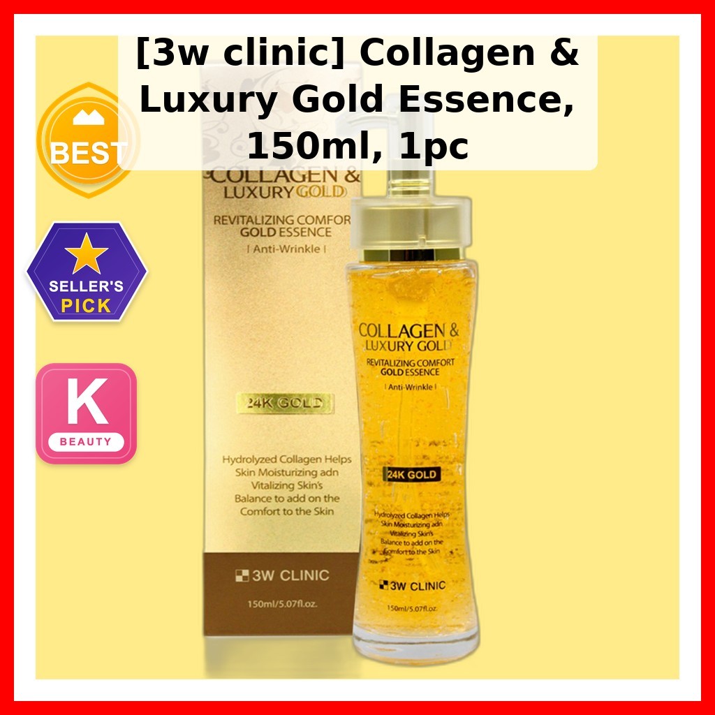 3W CLINIC [คลินิก 3w] Collagen & Luxury Gold Essence, 150ml, 1pc / Korean Essence / Radiant Glow / ข