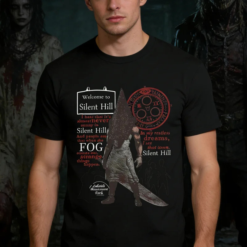 เสื้อยืด Permainan Seram Silent H-Hill Pyramid Head for Men Women, T-Shirt Grapic Vintage Gothic, Es