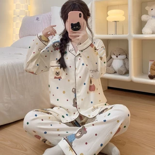 PAJAMAS HOMEWEAR ชุดนอนขายาว ชุดนอนการ์ตูนผู้หญิง ชุดนอนแขนยาวน่ารัก 🥺 มีหลายไซต์ อก 39-44 นิ้ว W213
