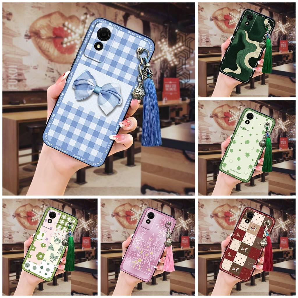 พู่ Bell เคสโทรศัพท์สําหรับ TCL 501/T433D กันกระแทกป้องกันฝุ่นน่ารักการ์ตูนกันน้ํา Graffiti ออกแบบแฟ