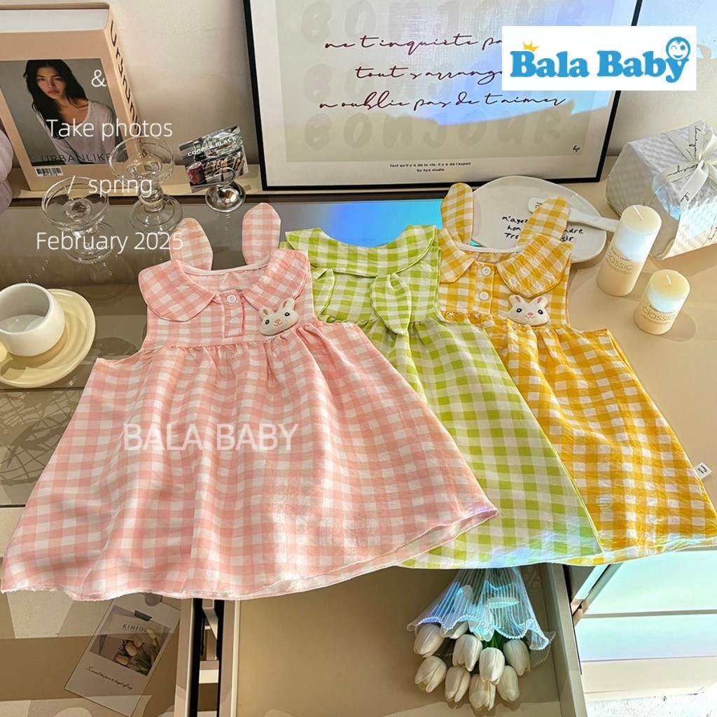 เดรสสก็อตลายกระต่าย เดรสเด็ก กระโปรงเด็ก คอบัวหูกระต่ายน่ารักๆ Size80-110cm LYQ01