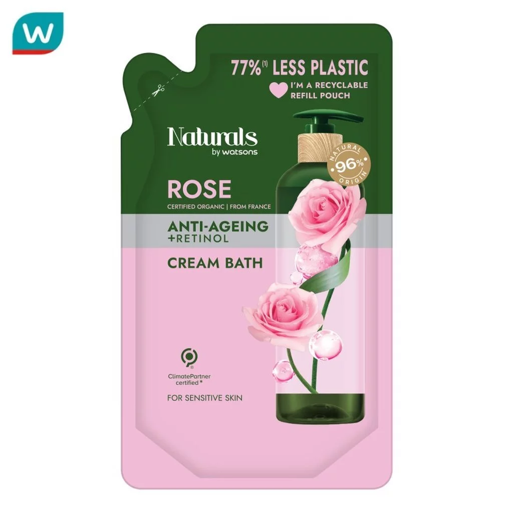 Naturals by Watsons เนเชอรัล บาย วัตสัน โรส ครีม บาธ 450มล.(รีฟิล)