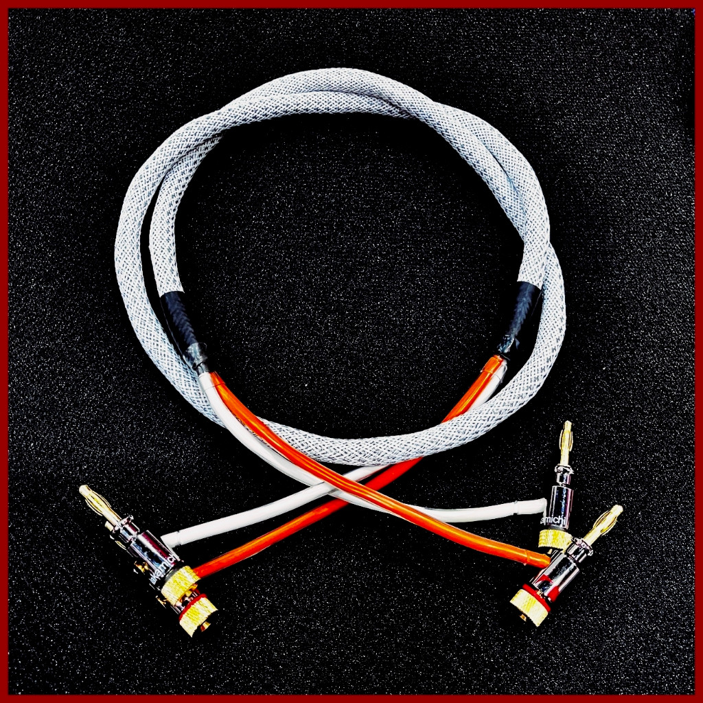 สายลำโพง Canare 2S7F+  เข้าหัว Nakamichi Banana Plug Screw Lock หุ้มสาย งานประกอบทำพิเศษ เส้นต่อเส้น