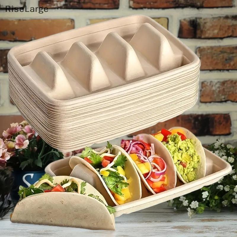 [RiseLarge] 20 ชิ้นทิ้ง Taco แผ่น 3 ส่วน Taco แผ่นเสิร์ฟไม่มีถาด Taco ที่รับประทานอาหารยุ่งเก็บ Taco