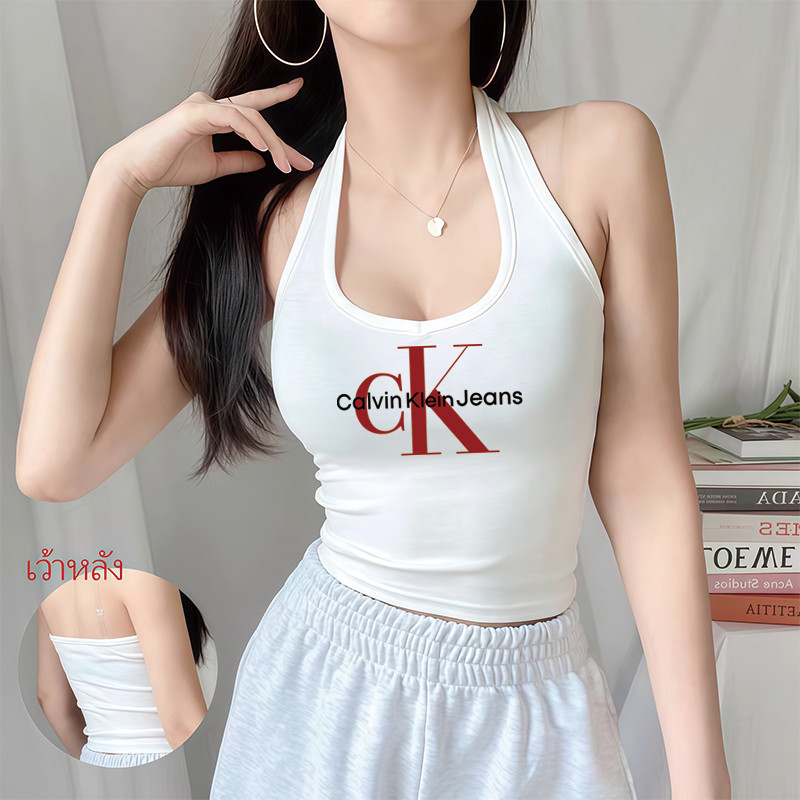 COD BOOM💥 เสื้อกล้ามผู้หญิง คล้องคอเว้าหลัง nobra เสื้อกั๊กแฟชั่นเซ็กซี่ เสื้อครอปสายฝอ เอวลอย ผ้านิ่มยืดพอดี C9