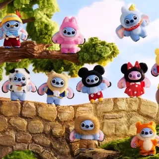 P POPMART Stitch Crossing Series ตุ๊กตาไวนิลจี้ Mystery Box ของเล่นของขวัญ
