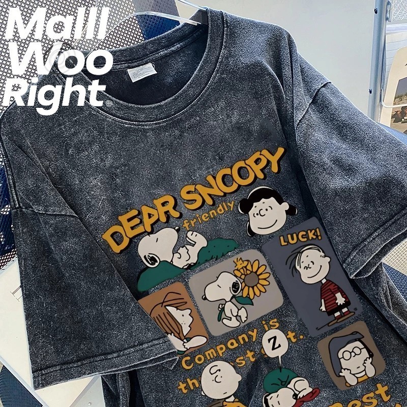 เสื้อยืดฟอกเฟดเทา oversize ลายการ์ตูน cotton100 เนื้อผ้านิ่มม ใส่สบาย เสื้อโอเวอร์ไซส์ผู้หญิงวินเทจเท่ๆ แฟชั่นมาใหม่ 3XL