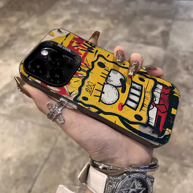 เคสดีไซน์สวยงาม ลายสปอนจ์บ็อบ รุ่นล่าสุด เท่ ราคาถูก สำหรับ iPhone 11 12 13 14 15 Pro Pro Max เคส iPhone X XR XS Max เคส