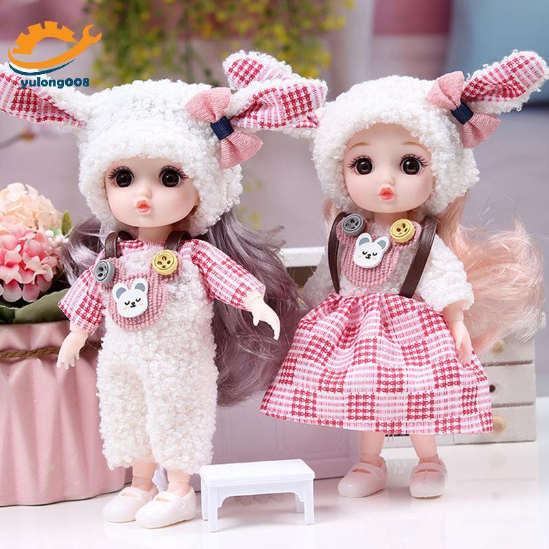 [MR] 16 ซม.มินิตุ๊กตาเคลื่อนย้ายได้ตุ๊กตาข้อต่อ 3D ตาโต DIY ของเล่นตุ๊กตาเสื้อผ้าแต่งตัวสําหรับสาวขอ