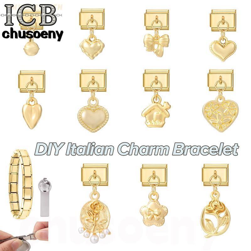 Rose Golden จี้โบว์อิตาเลี่ยน Charm สร้อยข้อมือ Fit 9 มม. สแตนเลส DIY เครื่องประดับ อุปกรณ์เสริม Retro บุคลิกภาพโมดูลสร้อยข้อมือ