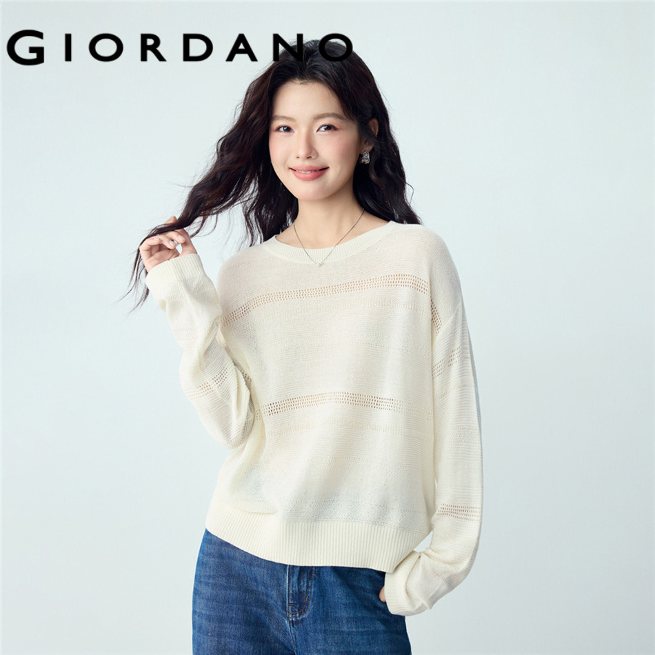 GIORDANO WOMEN Hollow out knit crewneck loose sweater 13356225