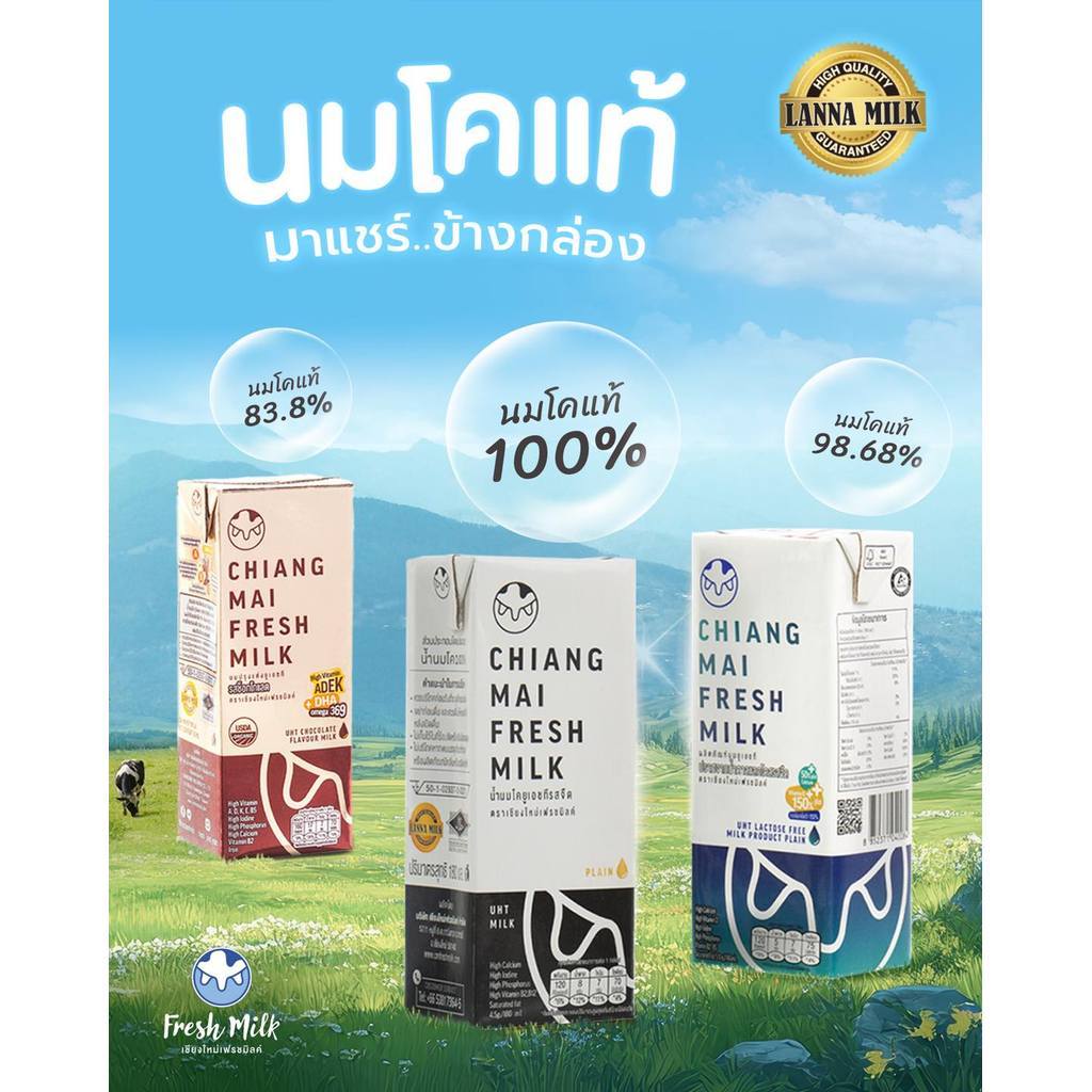 Mall นมเชียงใหม่เฟรชมิลค์ ยกลัง 180 ml. [รสจืด แลคโตสฟรี ช็อกโกแลต] Chiangmai Freshmilk UHT  นมโคแท้