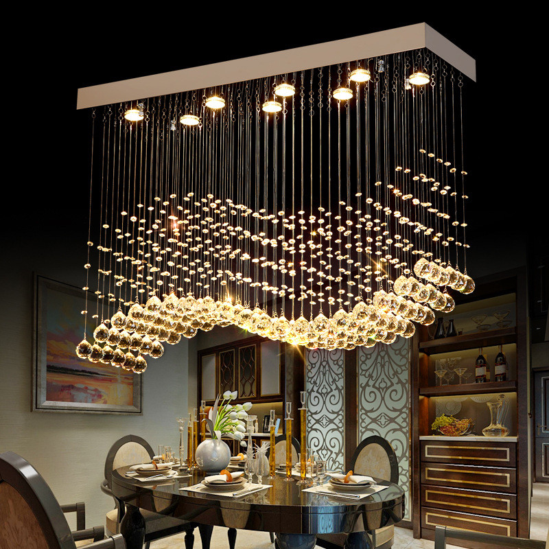 Restaurant bar crystal pendant light, rectangular wave ceiling light, island counter, club reception