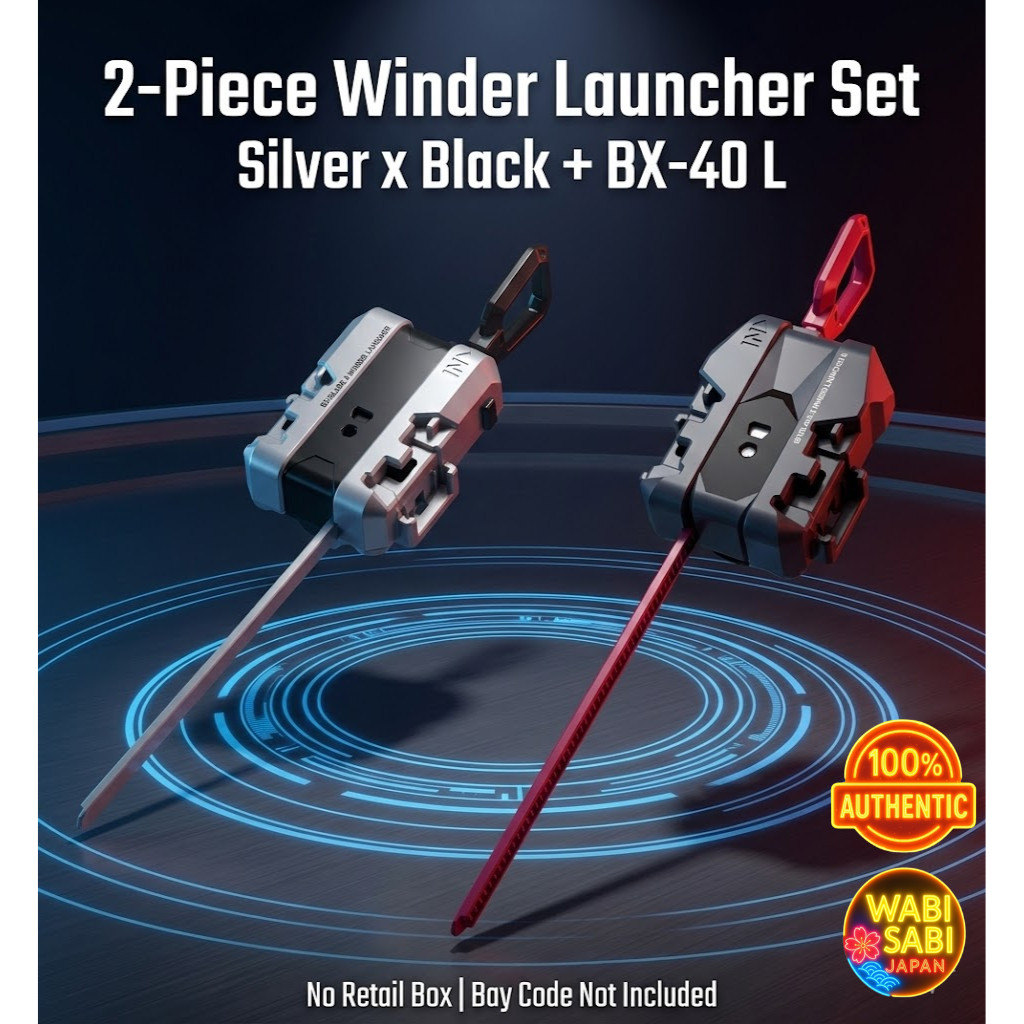 BEYBLADE X Winder Launcher Set of 2 – Silver & Black (UX-08) + Left Spin Launcher L (BX-40)