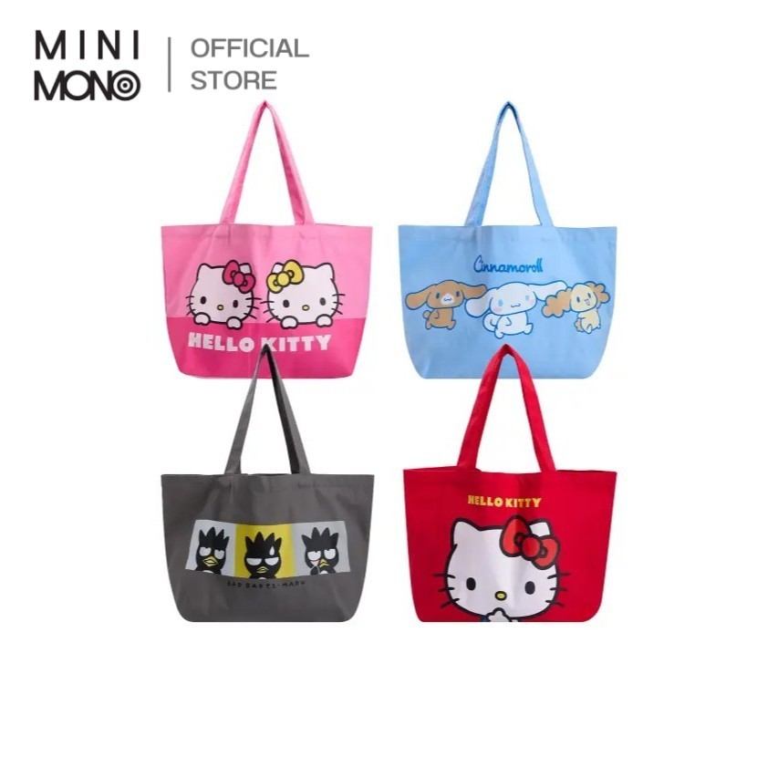 Mini Mono x Sanrio กระเป๋าผ้า ไซส์ L ลิขสิทธิ์แท้ ยูนิเซ็กส์ คอตตอน จุของได้เยอะ น้ำหนักเบา พกพาสะดวก