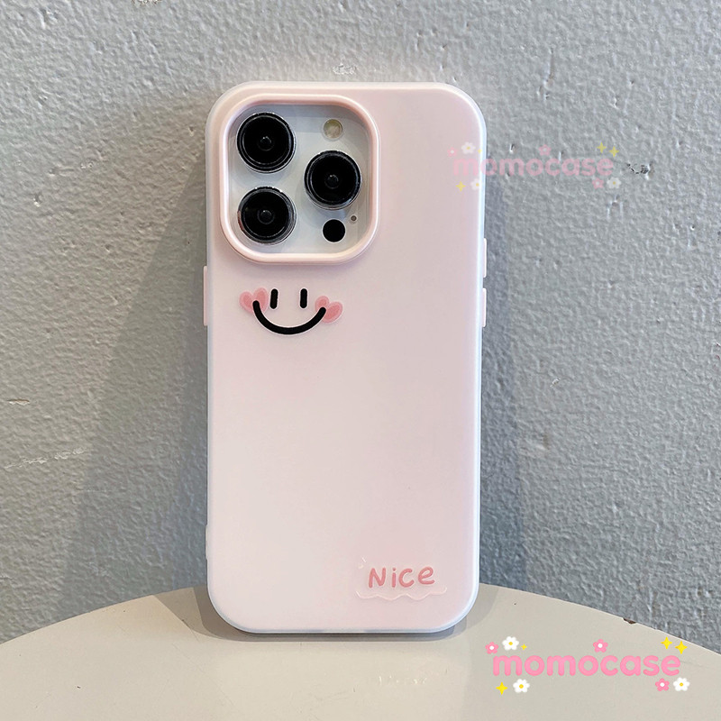 Oppo A58 A3X A18 A5i A60 A38 A15 A7 A54 A17 A57 A12 A76 กรณี 2 ใน 1 การ์ตูนสร้างสรรค์สีชมพูหน้ายิ้มฝ