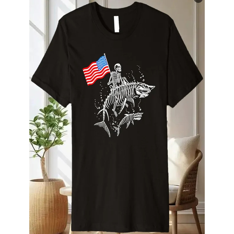 Skeleton Ride Shark 4th Of July Premium T-Shirt