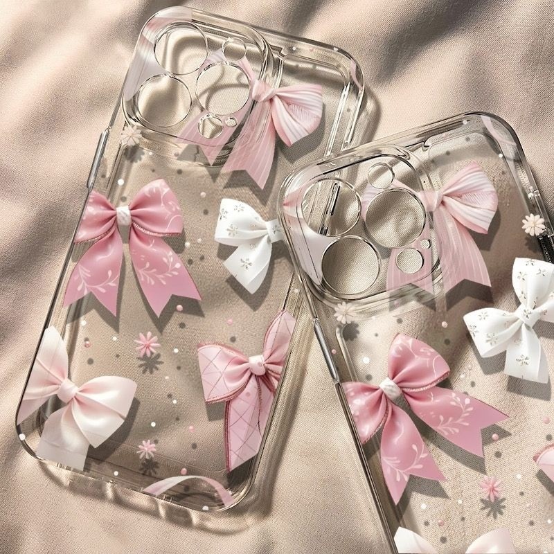 For iPhone เคสไอโฟน โบว์สีขาวสีชมพู 11 12 13 14 15 16 17 PLUS B4PRO MAX X XS จัดส่งจากประเทศไทย MAX XR 7/8PLUS