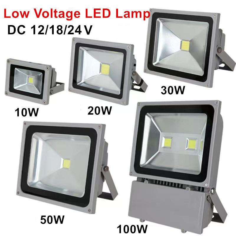 DC12V-24V ไฟ LED น้ําท่วม, ไฟทํางานกลางแจ้งกันน้ํา IP65, แรงดันไฟฟ้าต่ํา 10W 20W 30W 50W 100W โคมไฟฉุกเฉินแบบพกพา, ไฟรักษาความปลอดภัยสําหรับเรือ, รถบรรทุก, สวน, ที่จอดรถ