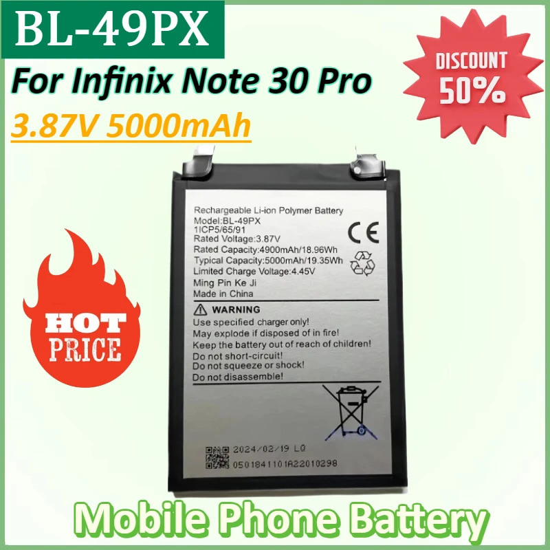 ใหม่ BL-49PX 3.87V 5000mAh แบตเตอรี่โทรศัพท์มือถือสําหรับ Infinix หมายเหตุ 30 Pro คุณภาพสูงเปลี่ยนแบ
