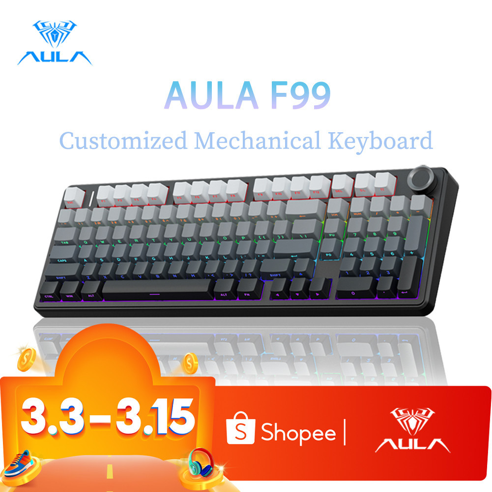 คีย์บอร์ด Aula F99 99 คีย์ เชื่อมต่อปะเก็น 8000mAh รองรับการปรับแต่ง DIY