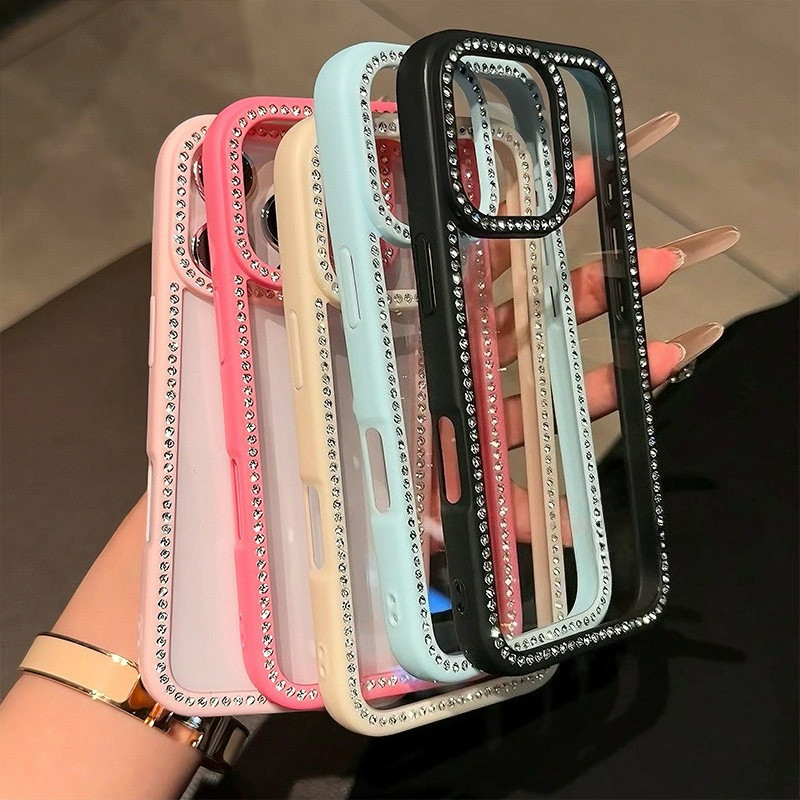 เคสโทรศัพท์ for iPhone 13 11 17 pro max Case iPhone 11 15 16 pro max 14 12 pro max 17 Air ขอบเพชรระยิบระยับ