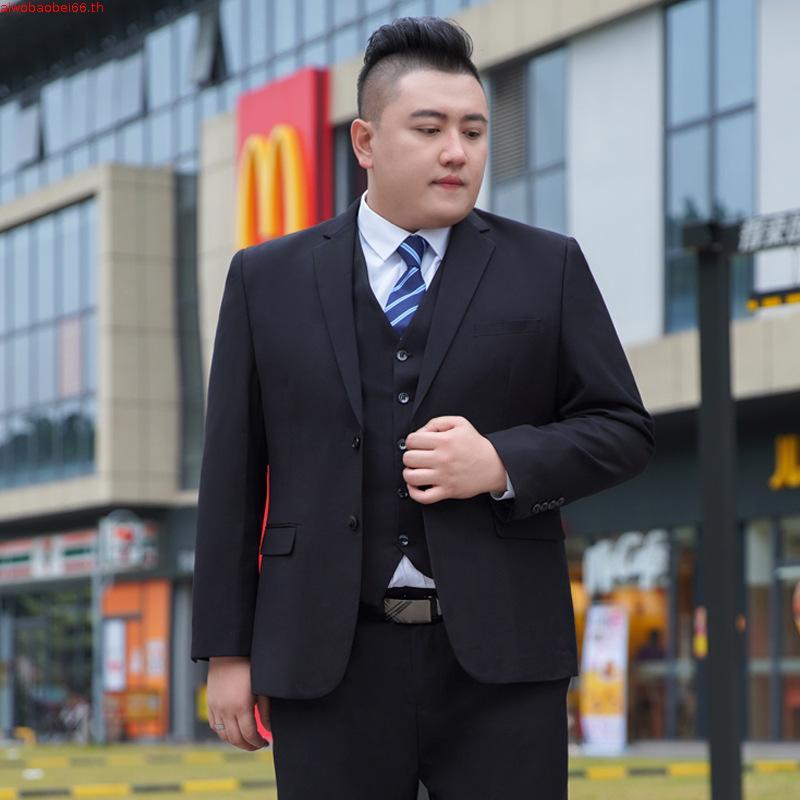 VUPAN ชุดสูทผู้ชายไซส์ใหญ่ พร้อมแผ่นรองไหล่ ผ้ากันรอยยับ สีดำ M-8XL ธุรกิจ blazer  [A75]