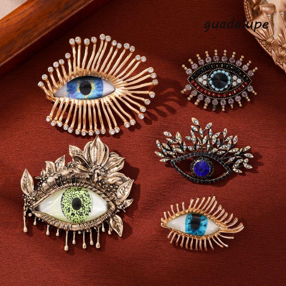 GUADALUPE1 Devil Eye เข็มกลัด Pin, จี้คริสตัลตกแต่ง Luxury Badge Pin, Mini Hollow Out Vintage Rhines