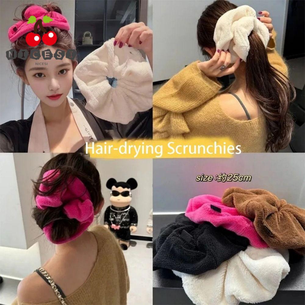 NICESI Hair-drying Scrunchies,ดูดซับน้ํายืดหยุ่นFaux Fur Plush Hair Tie,แฟชั่นฤดูใบไม้ร่วงฤดูหนาวขนาดใหญ่พิเศษอุปกรณ์เสริมผมผู้หญิง