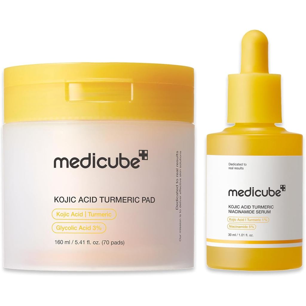 medicube Kojic Acid Renew & Smooth Duo for Troubled Skin: Kojic Acid Turmeric Clarifying Toner Pad a