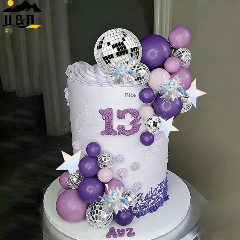 H&B Mirror Balls ตกแต่งเค้กดาวเงินเค้ก Topper สําหรับงานปาร์ตี้ Saturday Night Supplies {th}