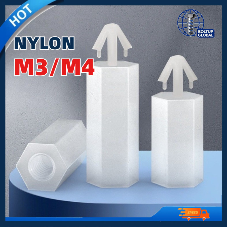 หัวเข็มขัดหกเหลี่ยมคอลัมน์ไนลอน M3 push-in PC board spacer คอลัมน์ยกคอลัมน์เครื่องบินหัวพลาสติกแยกคอ