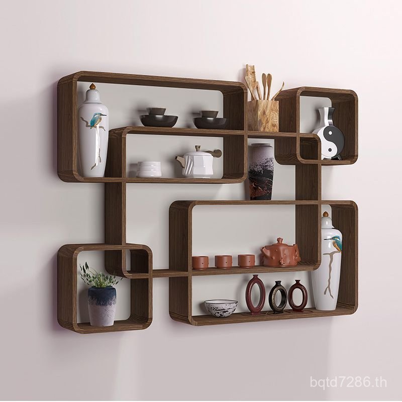 ชั้นวางไม้เนื้อแข็งติดผนัง Baoge Wall Rack ชา Simple Baibao Bogu Rack แขวน Multi-Display Rack โมเดิร