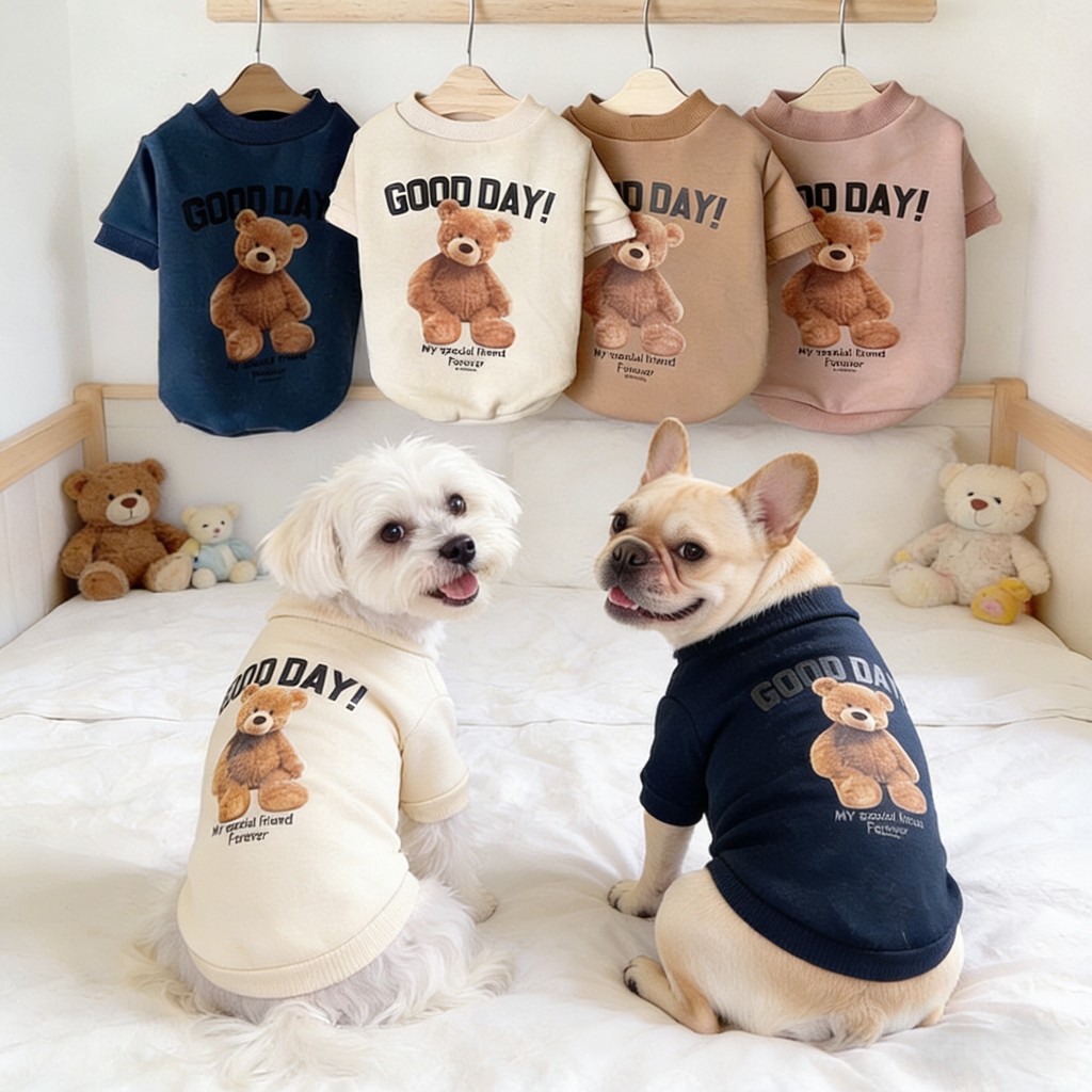 การ์ตูนตุ๊กตาหมีพิมพ์สัตว์เลี้ยงเสื้อกันหนาวหมวกเสื้อผ้าที่อบอุ่นอเนกประสงค์สําหรับแมวและสุนัข