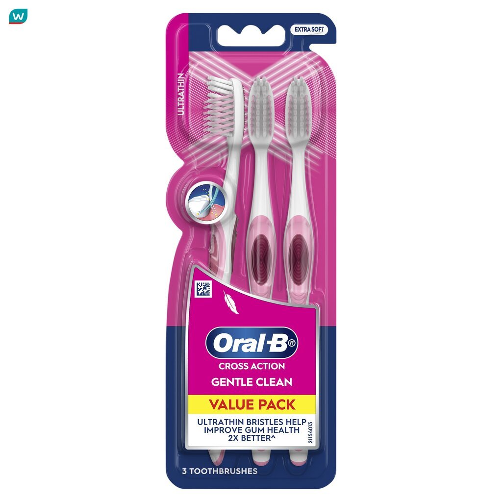 Oral-B ออรัล-บี แปรงสีฟัน ครอสแอคชั่น อัลตร้าธิน ขนแปรงนุ่มพิเศษ 3 ชิ้น(คละสี)