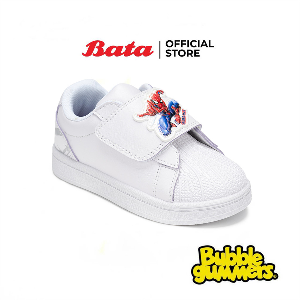 Bata บาจา BBG รองเท้านักเรียนผ้าใบพละ ลายสไปร์เดอร์แมน สำหรับเด็กผู้ชาย สีขาว 1411204