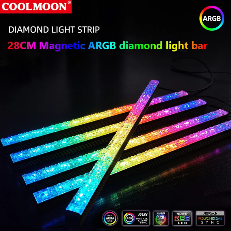 COOLMOON ARGB PC Case LED Strip Magnetic คอมพิวเตอร์ Light Bar 5V/3PIN ขนาดเล็ก 4Pin ARGB เมนบอร์ด L