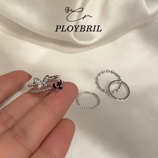 PLOYBRIL แหวนเซ็ท 4 วง รูปผีเสื้อ รูปเกลียว แบบเรียบ แหวน แหวนเงิน เครื่องประดับ สำหรับผู้หญิง สไตล์เกาหลี J027