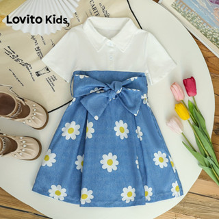 Lovito Kids  แพทเทิร์นชุดเดรสลําลอง สีตัดกัน ผูกโบว์ สําหรับ…